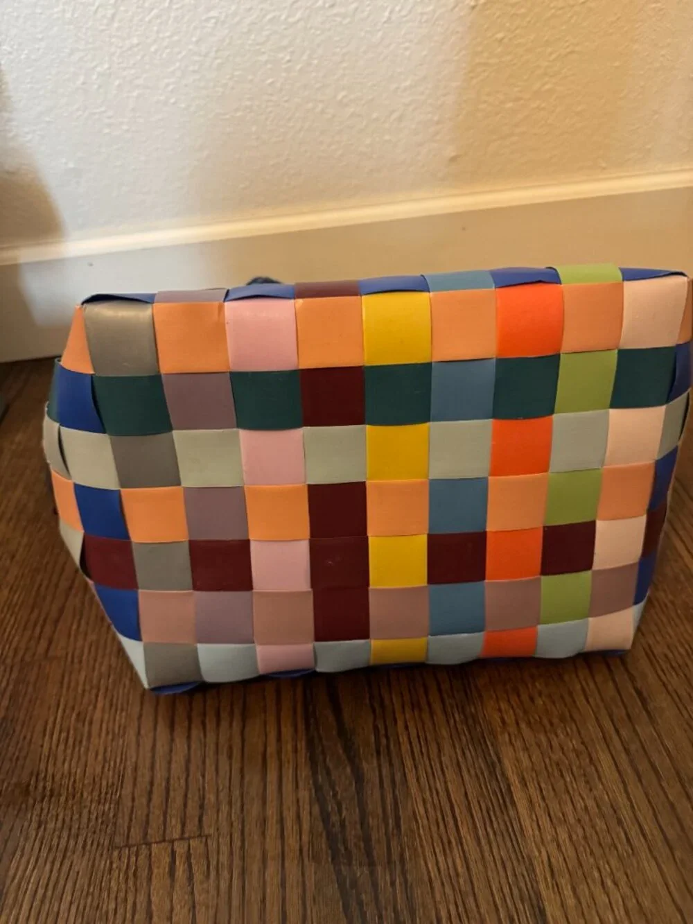 Handed By Paris Recycled Plastic Tote Bag Multi Color with Cream Pom Pom